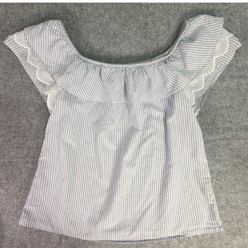 Striped Off The Shoulder Eyelet Ruffle Top Coquette Girl Women's Size L